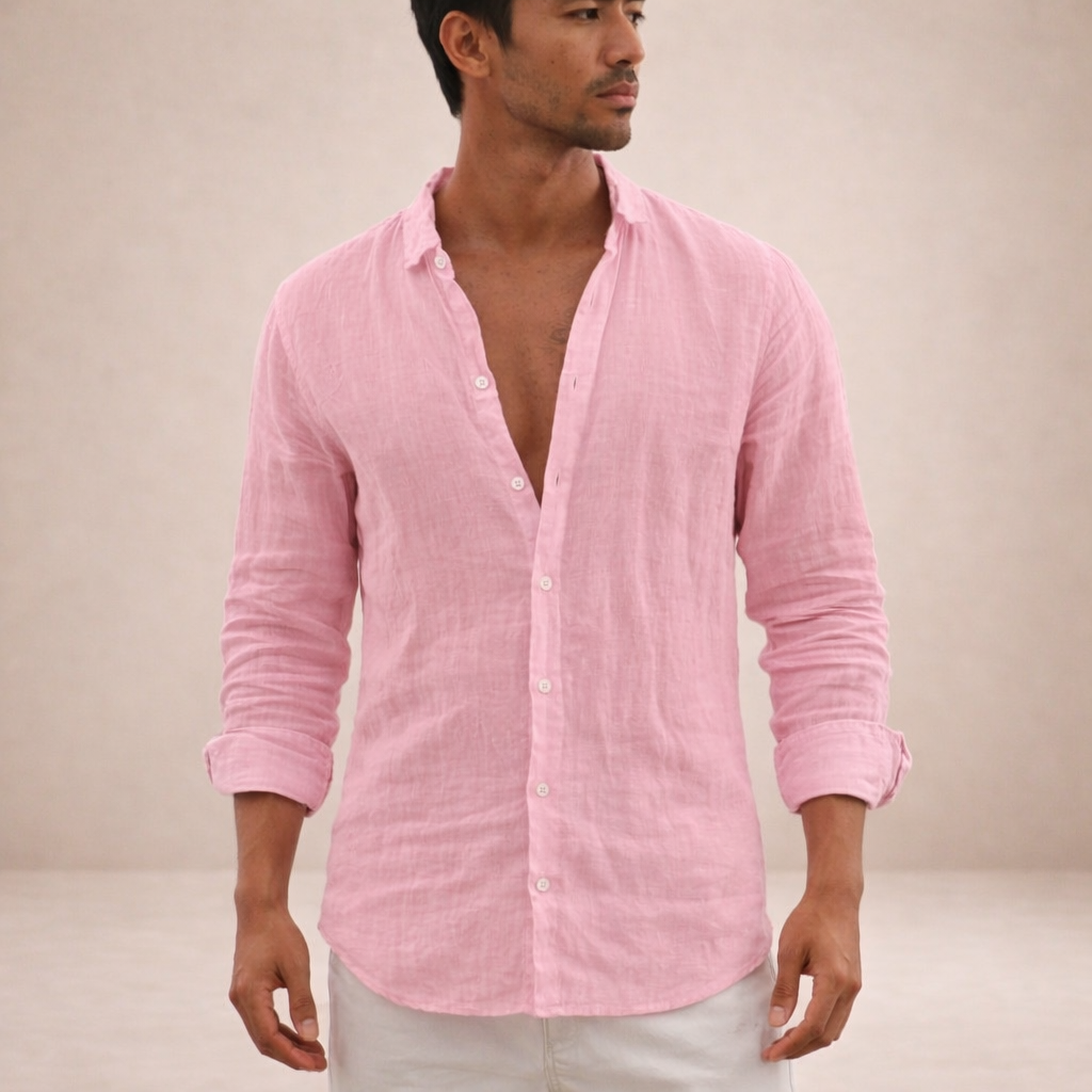 Men's shirt – regular fit, open collar, long sleeves