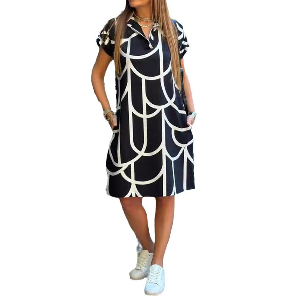 Dress with V-neck - Short sleeves - Angela