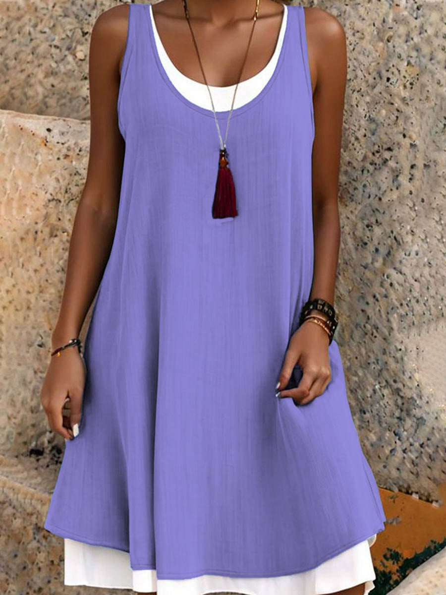 Women's midi dress | A-line, sleeveless | U-neck, loose polyester dress