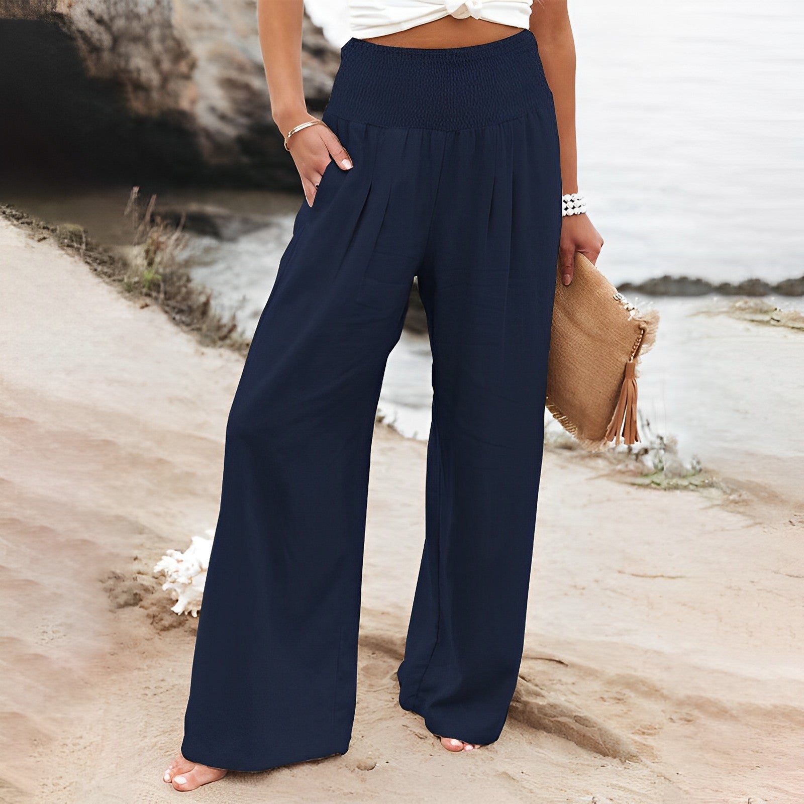 Women's pants with wide legs | High waist, Silky | Comfort