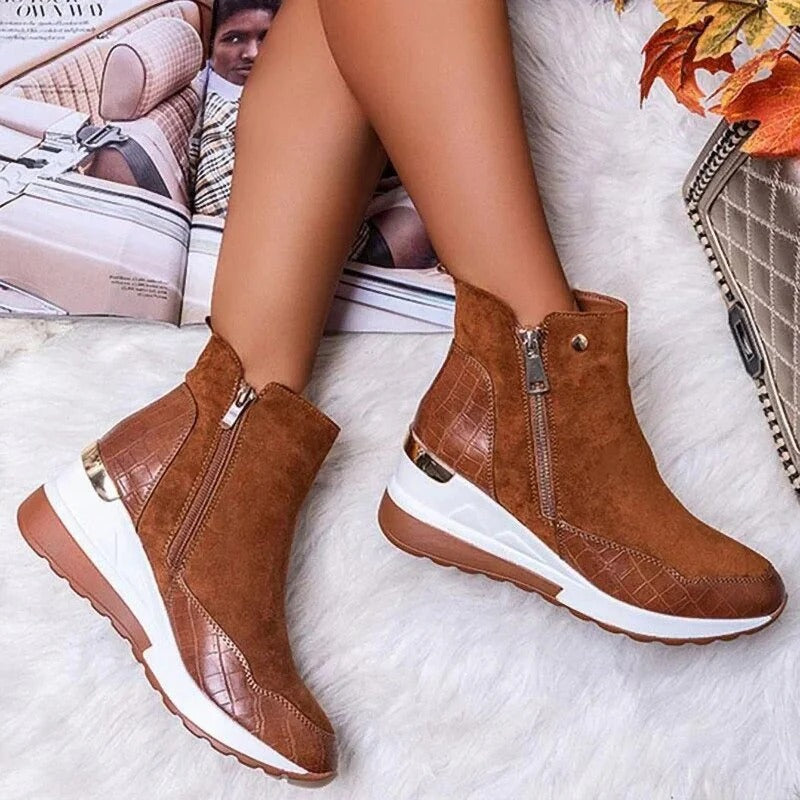 Leather ankle boots for women | Comfortable, with zipper | Platform sole