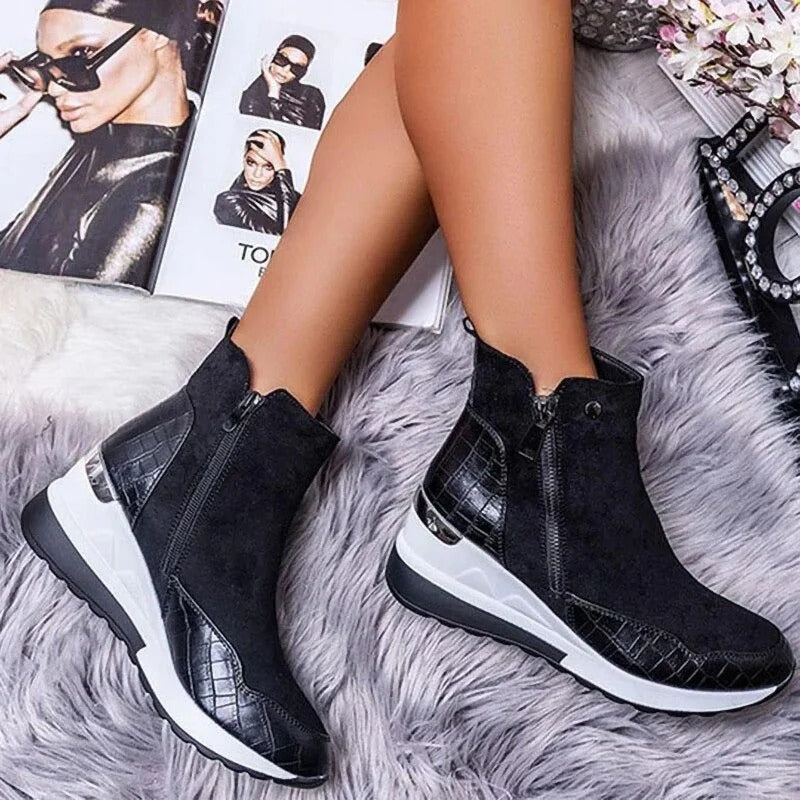 Leather ankle boots for women | Comfortable, with zipper | Platform sole
