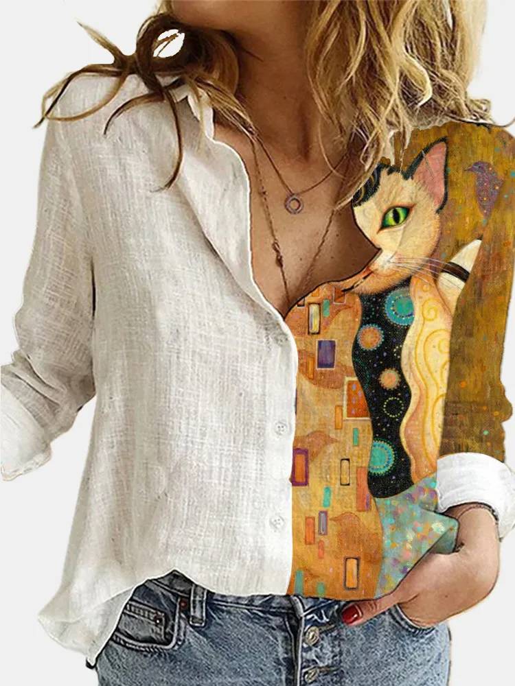 Women's Hemp Shirt – Floral Pattern, Long Sleeved and Casually Stylish