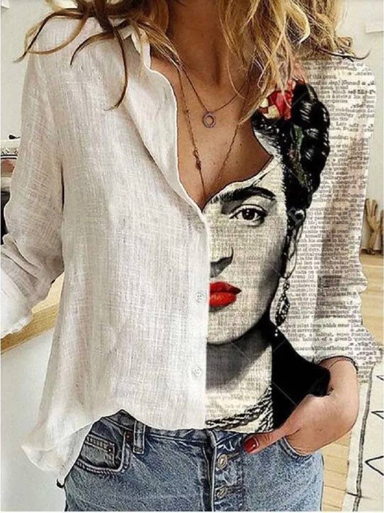 Women's Hemp Shirt – Floral Pattern, Long Sleeved and Casually Stylish