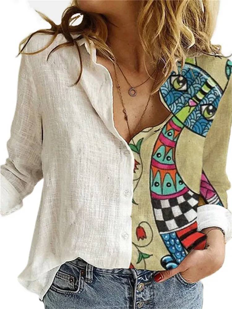 Women's Hemp Shirt – Floral Pattern, Long Sleeved and Casually Stylish