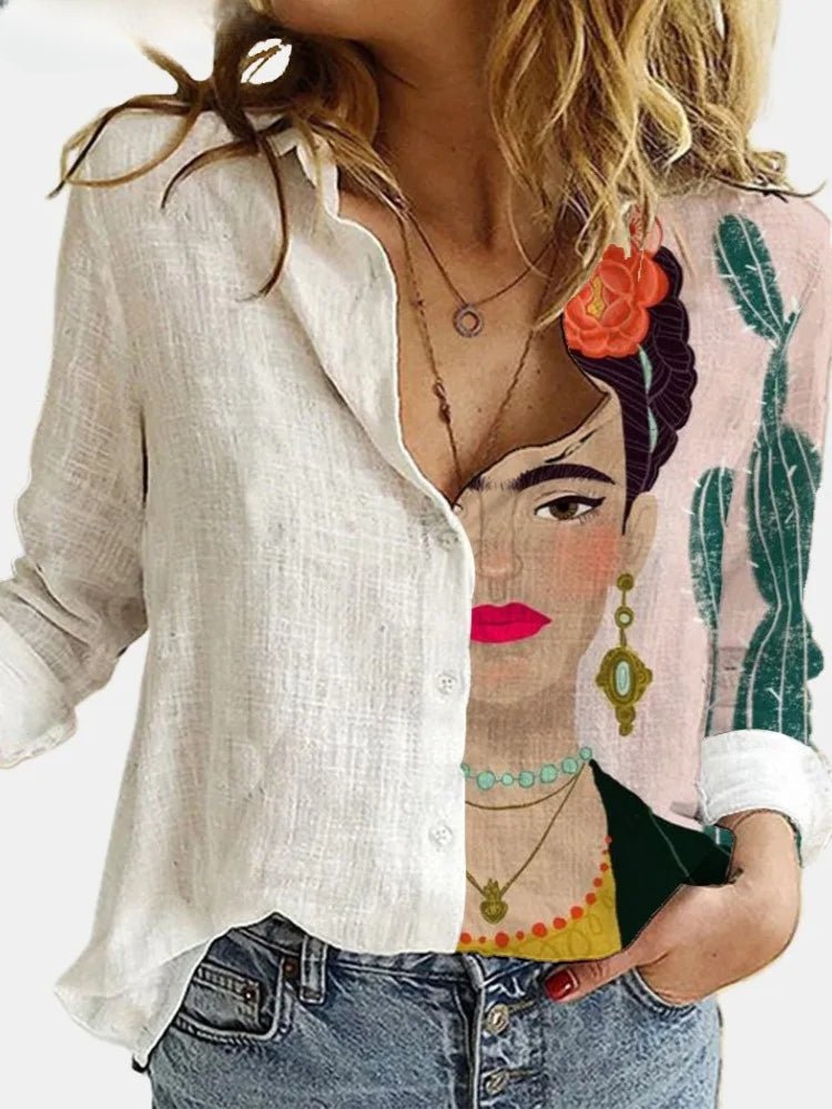 Women's Hemp Shirt – Floral Pattern, Long Sleeved and Casually Stylish