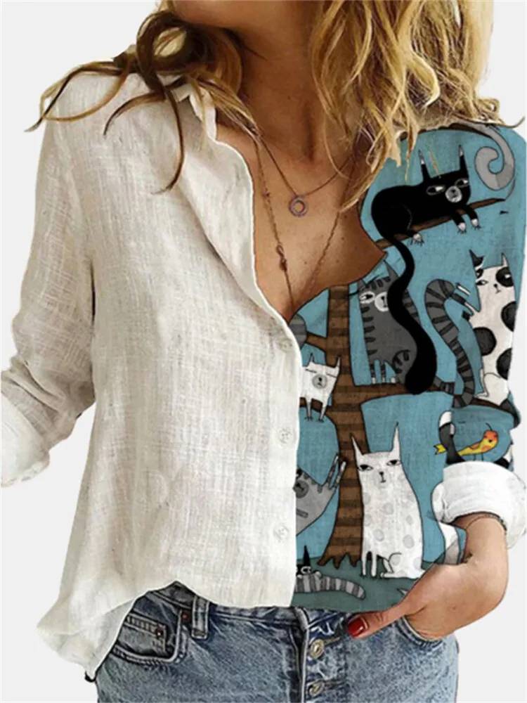 Women's Hemp Shirt – Floral Pattern, Long Sleeved and Casually Stylish