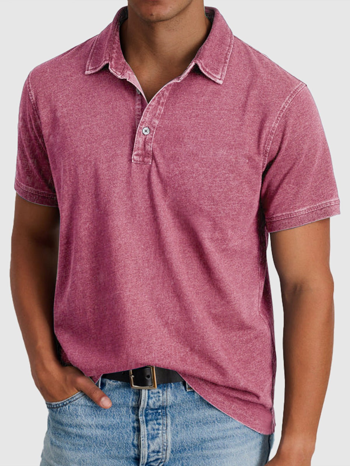 Men's Cotton-Denim Short-Sleeve Polo Shirt | Relaxed Fit