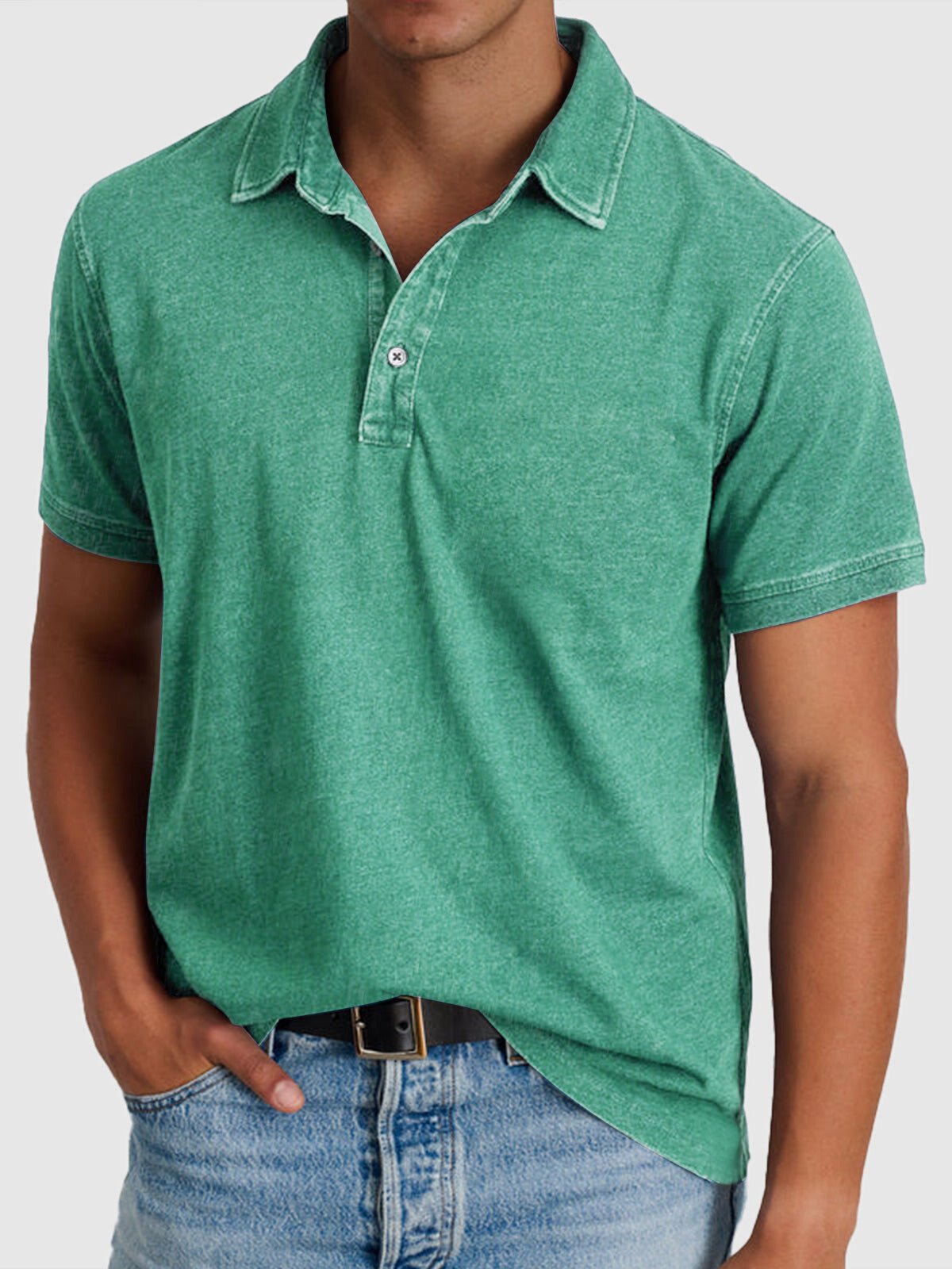 Men's Cotton-Denim Short-Sleeve Polo Shirt | Relaxed Fit
