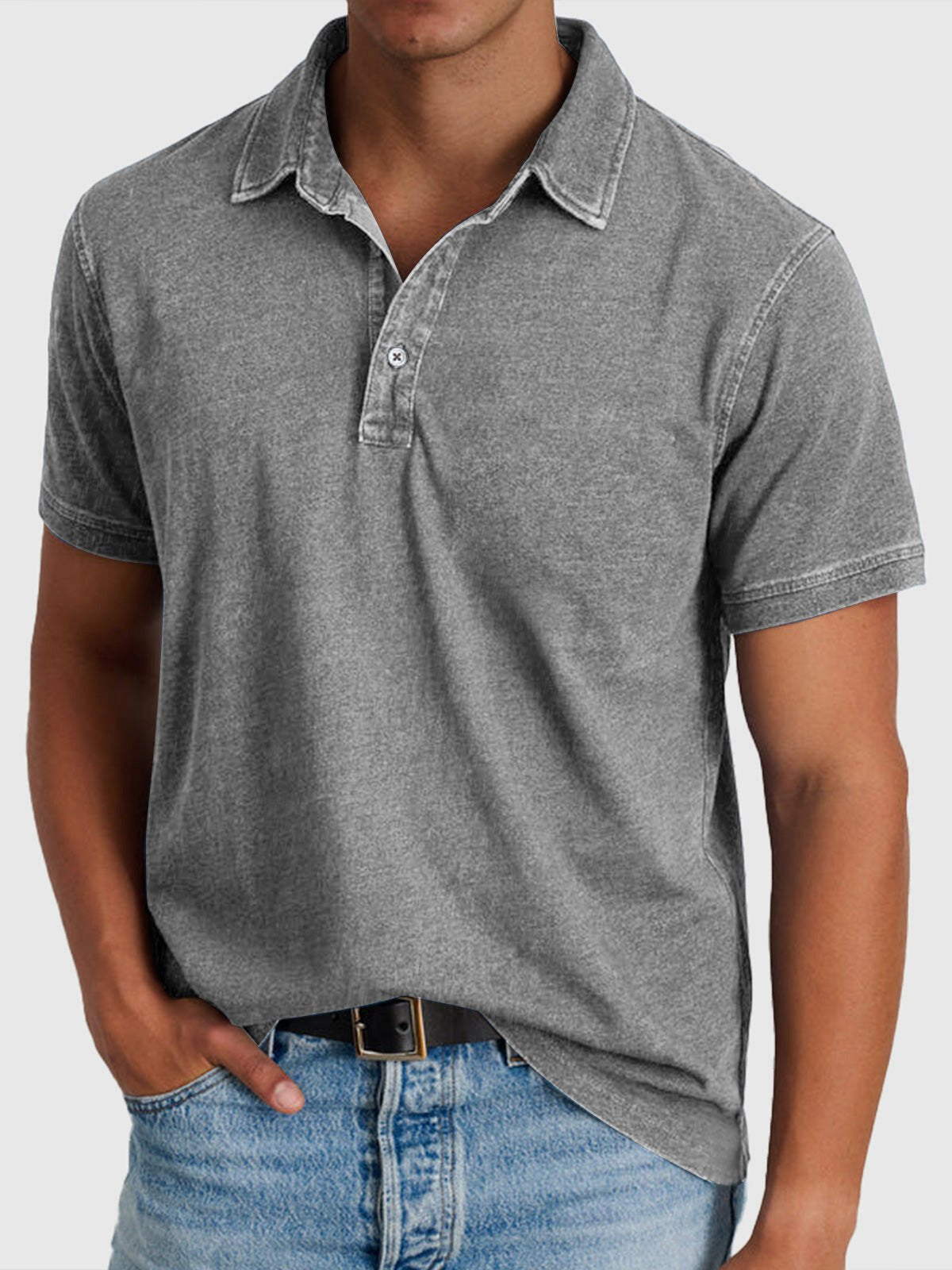 Men's Cotton-Denim Short-Sleeve Polo Shirt | Relaxed Fit