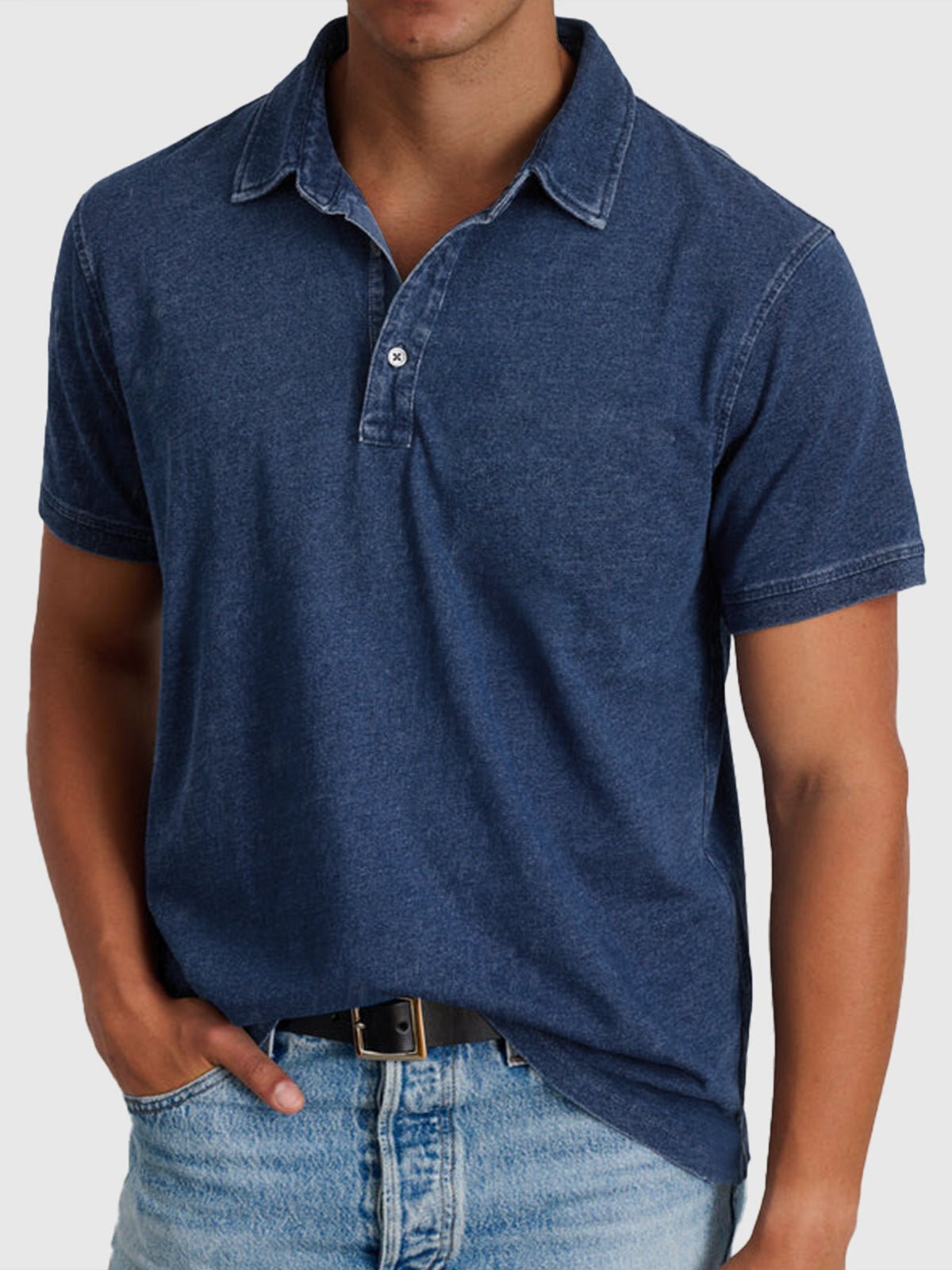 Men's Cotton-Denim Short-Sleeve Polo Shirt | Relaxed Fit