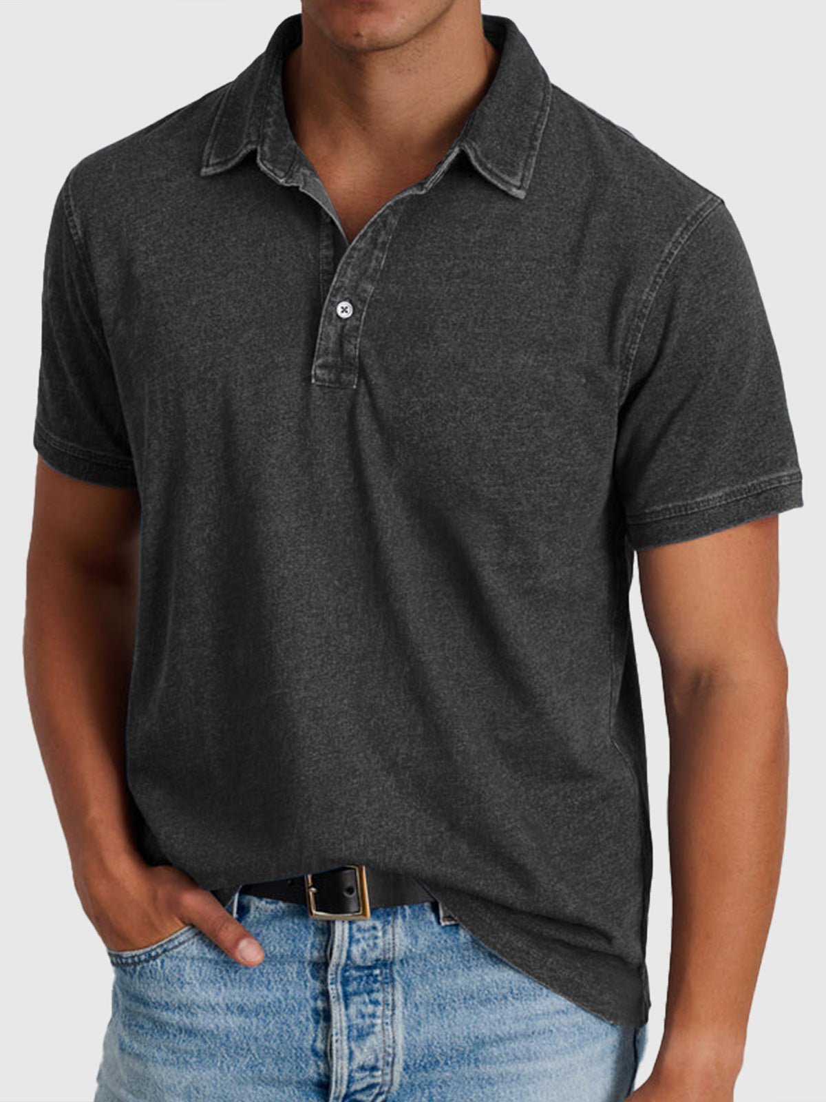 Men's Cotton-Denim Short-Sleeve Polo Shirt | Relaxed Fit