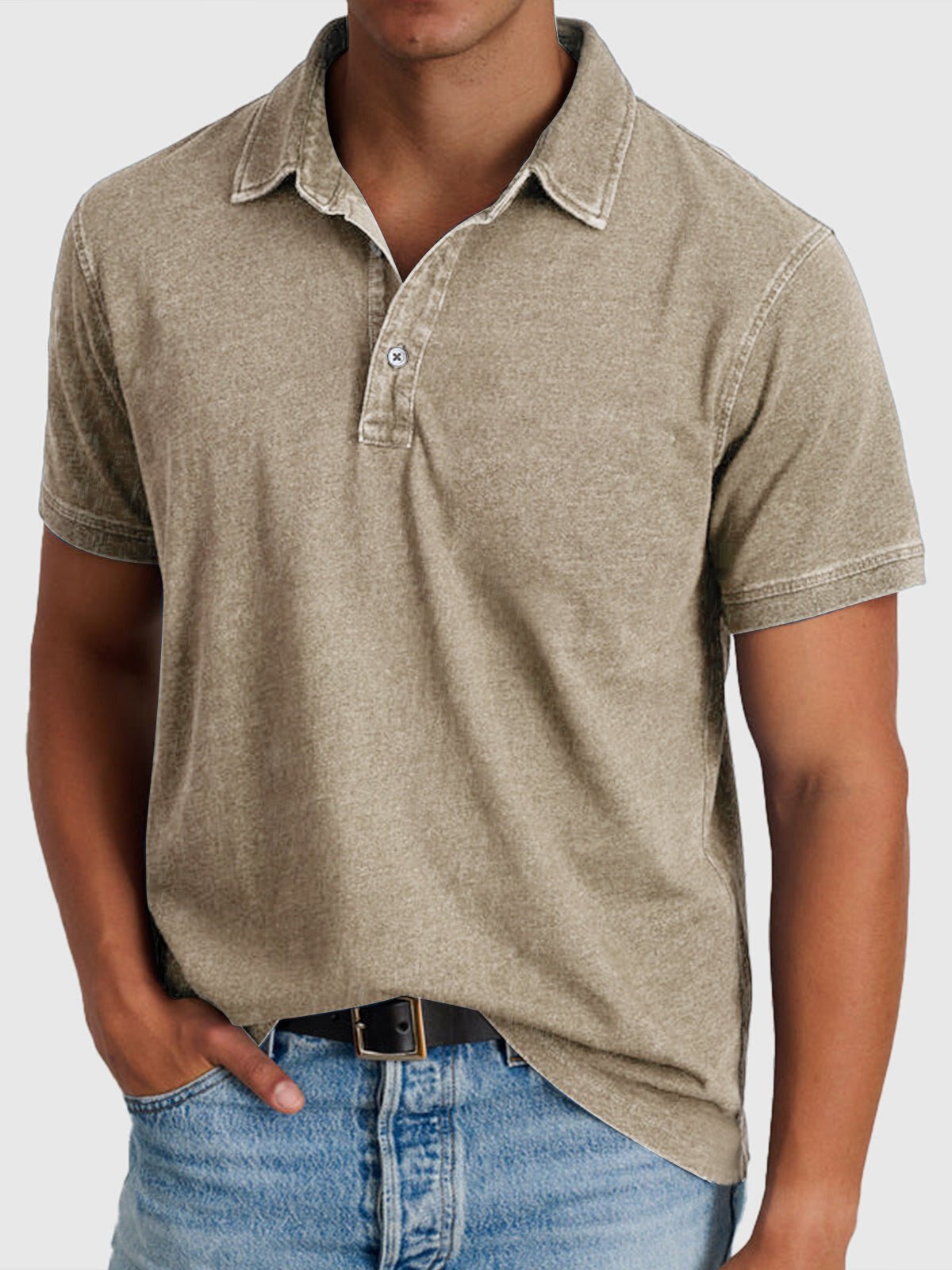 Men's Cotton-Denim Short-Sleeve Polo Shirt | Relaxed Fit