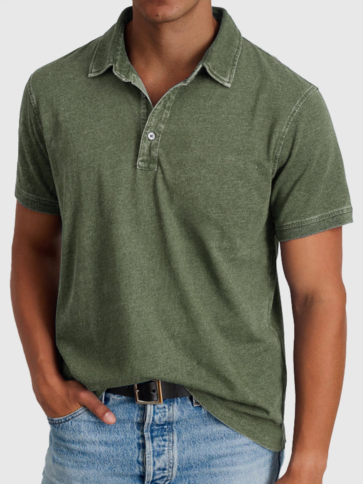 Men's Cotton-Denim Short-Sleeve Polo Shirt | Relaxed Fit