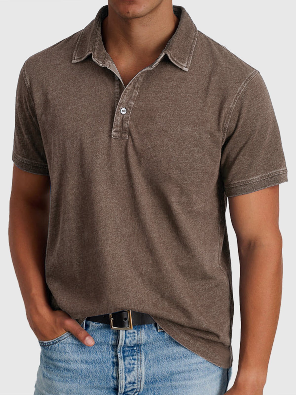 Men's Cotton-Denim Short-Sleeve Polo Shirt | Relaxed Fit