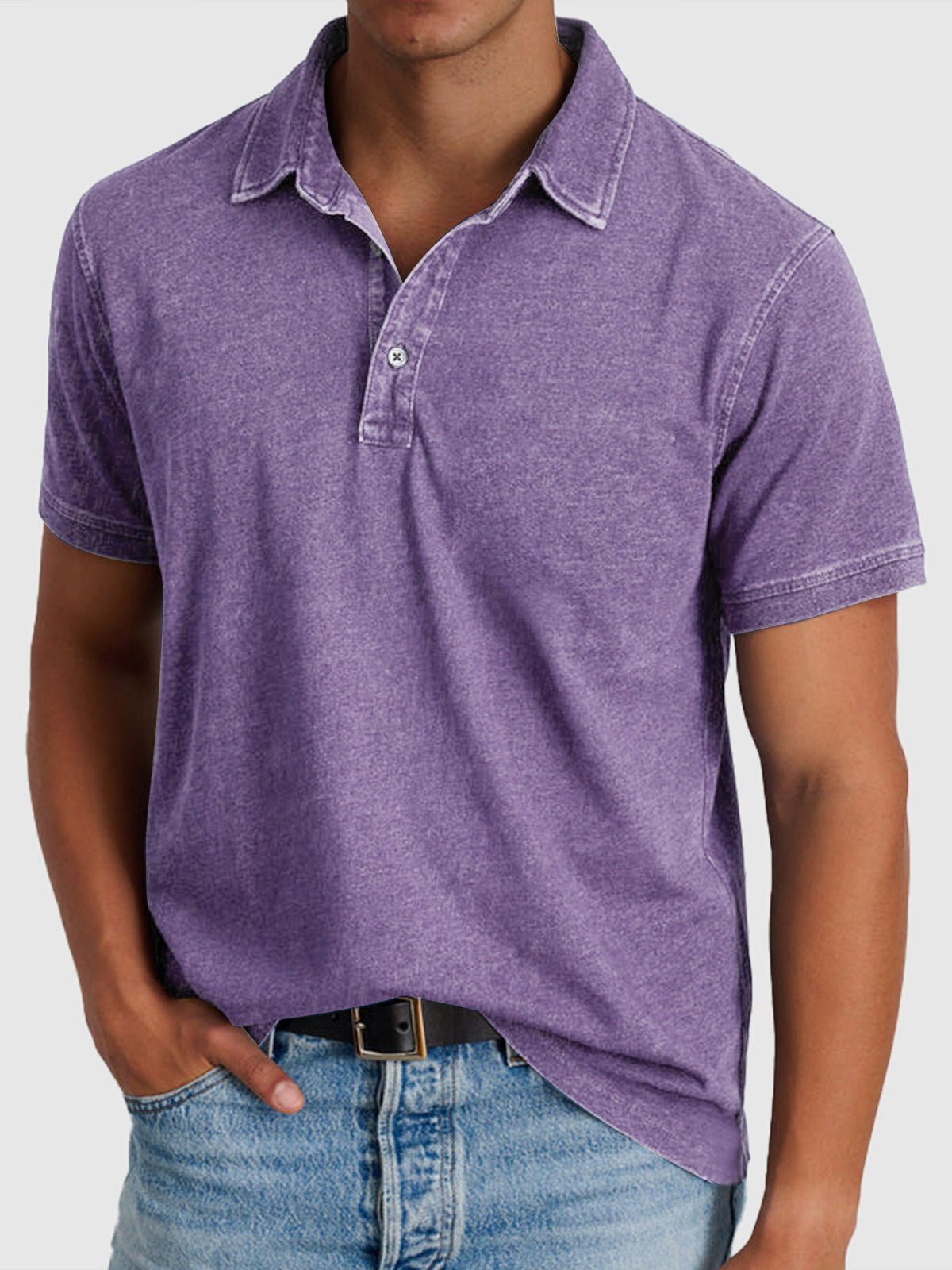 Men's Cotton-Denim Short-Sleeve Polo Shirt | Relaxed Fit