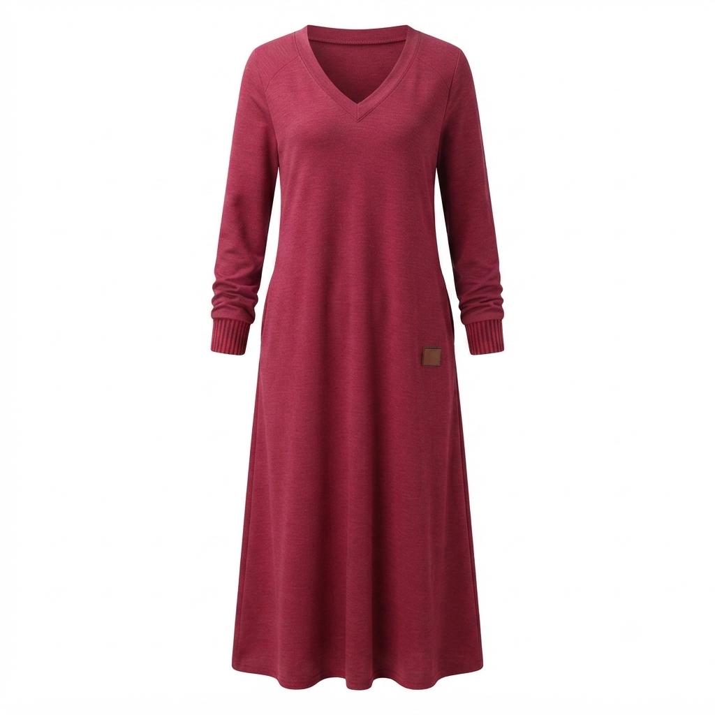 Women's Maxi Dress | V-Neckline, Long Sleeve | Casual Fit