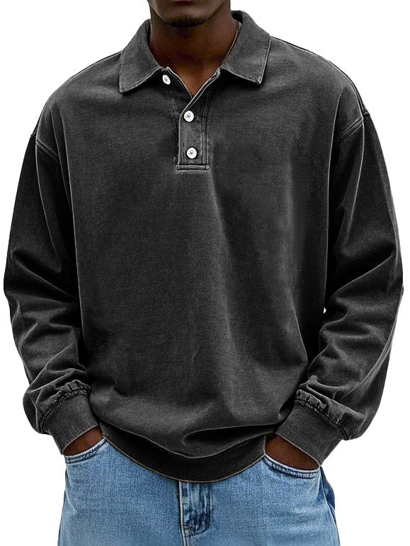 Men's T-Shirts | Long-Sleeve Polo Shirt, Cotton | Vintage Washed, Oversized