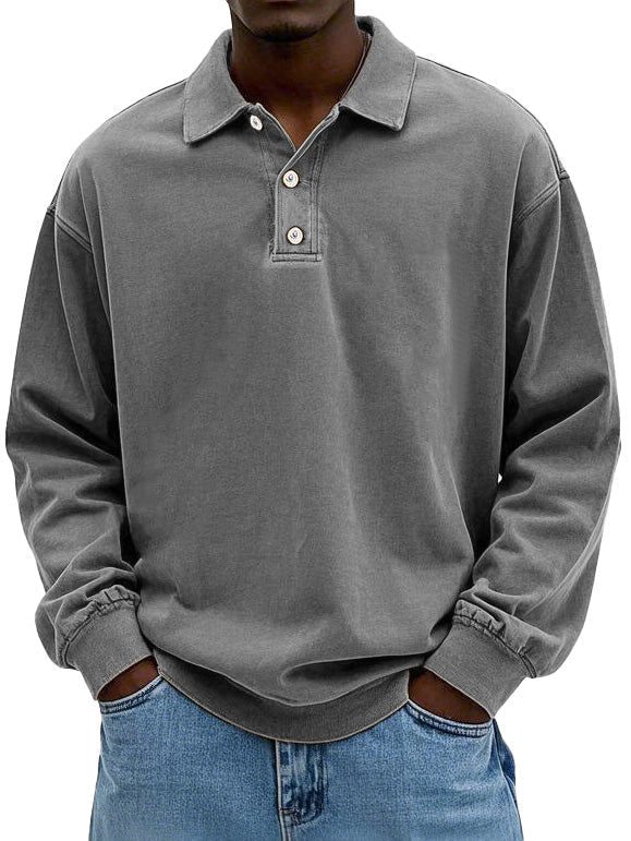 Men's T-Shirts | Long-Sleeve Polo Shirt, Cotton | Vintage Washed, Oversized