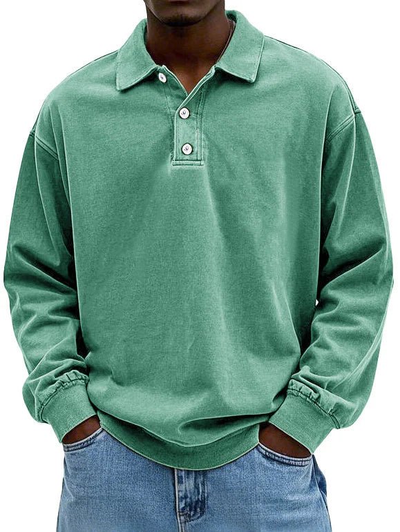 Men's T-Shirts | Long-Sleeve Polo Shirt, Cotton | Vintage Washed, Oversized