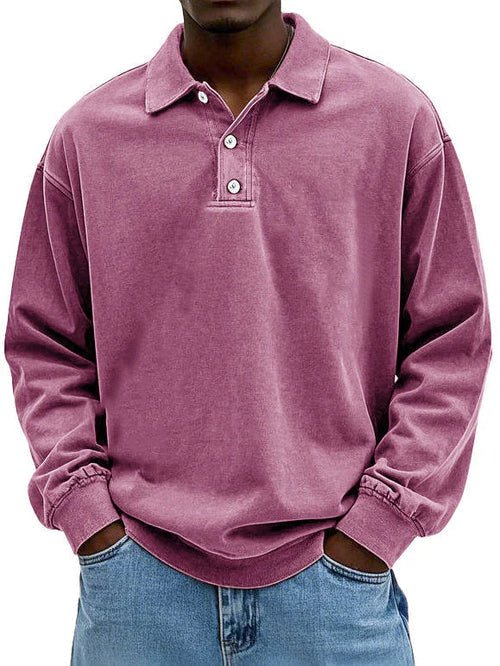 Men's T-Shirts | Long-Sleeve Polo Shirt, Cotton | Vintage Washed, Oversized