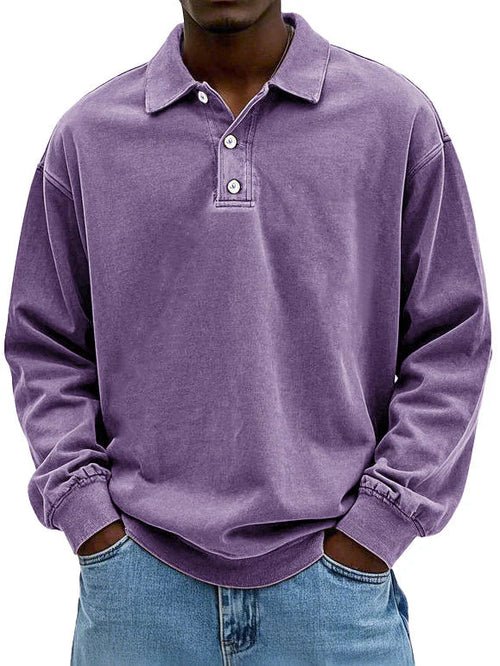 Men's T-Shirts | Long-Sleeve Polo Shirt, Cotton | Vintage Washed, Oversized