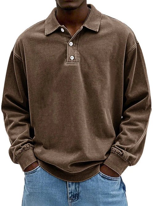 Men's T-Shirts | Long-Sleeve Polo Shirt, Cotton | Vintage Washed, Oversized