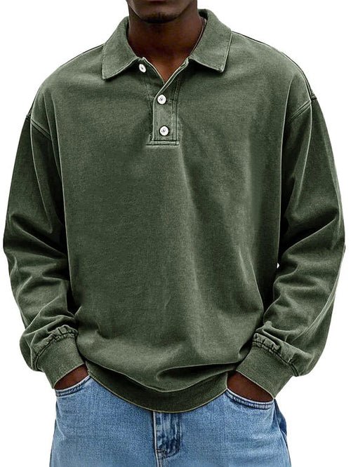 Men's T-Shirts | Long-Sleeve Polo Shirt, Cotton | Vintage Washed, Oversized