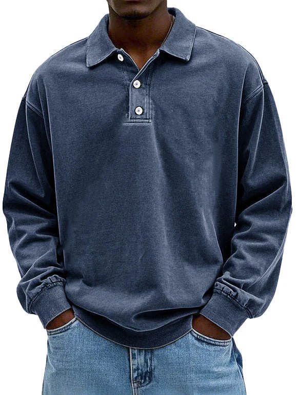 Men's T-Shirts | Long-Sleeve Polo Shirt, Cotton | Vintage Washed, Oversized