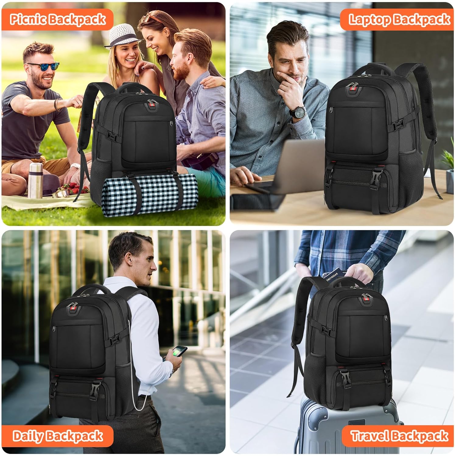 Backpack for suitcase and lunch | USB charging, TSA lock