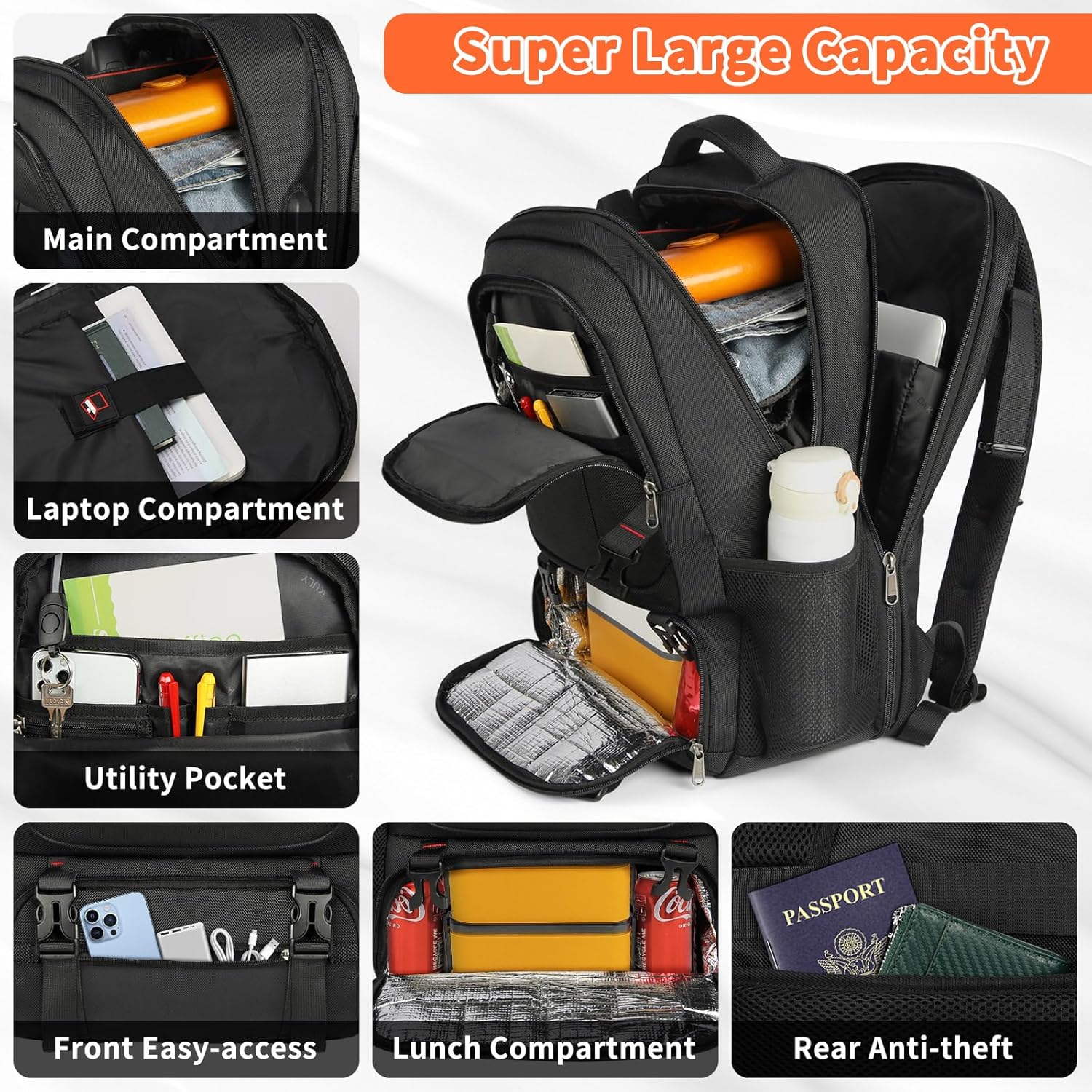 Backpack for suitcase and lunch | USB charging, TSA lock