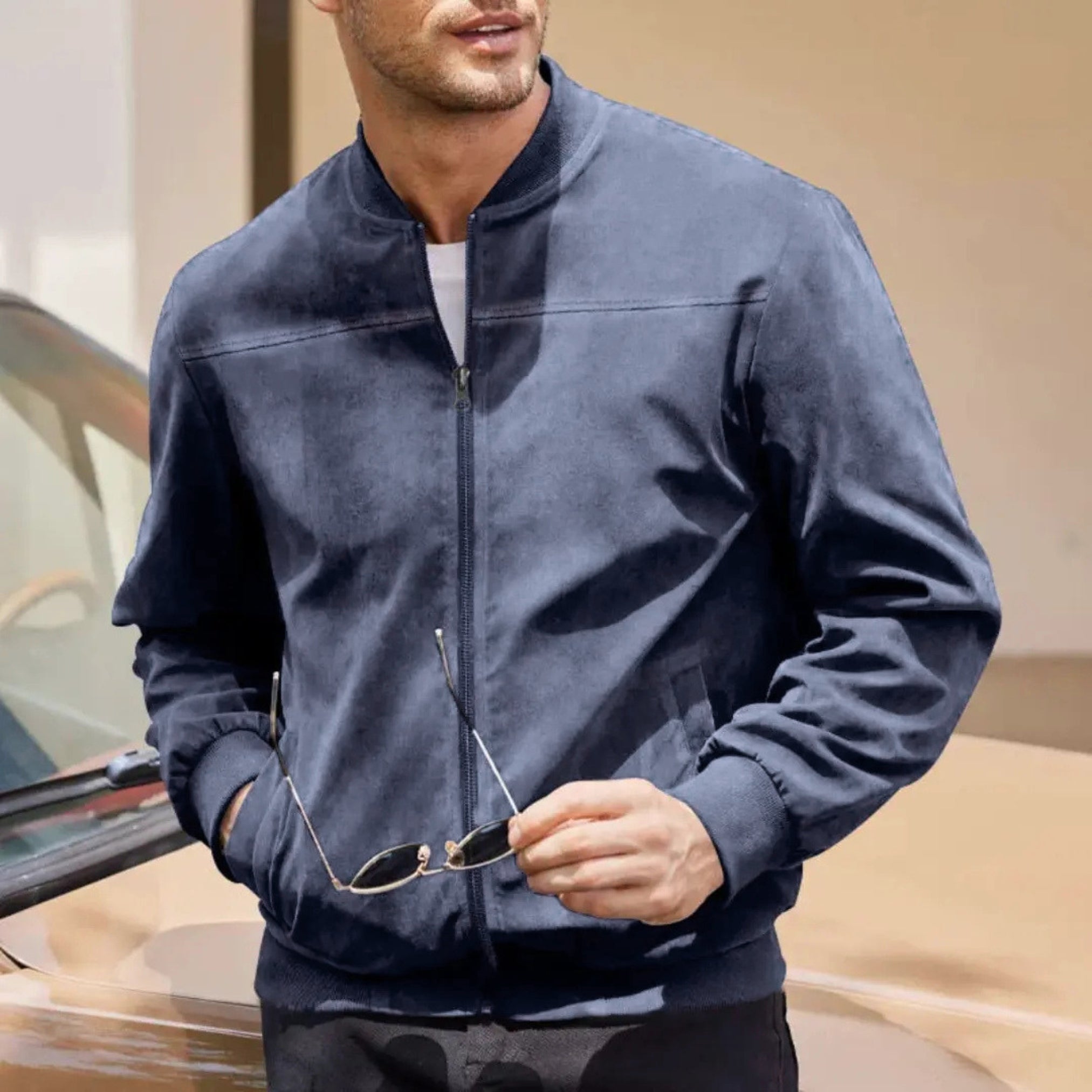 Men's Bomber Jacket | With Ribbed Collar and Side Pockets