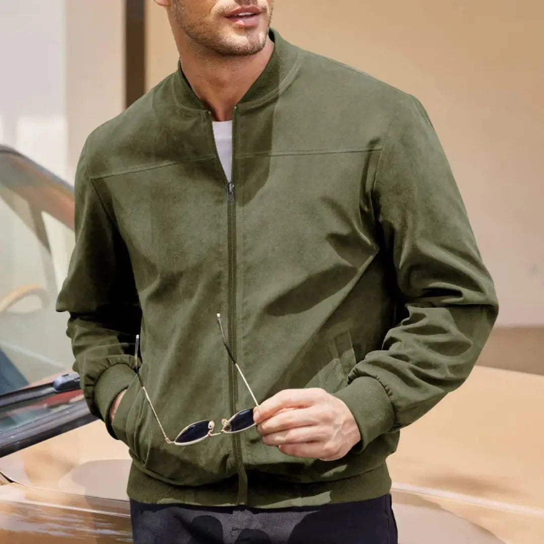 Men's Bomber Jacket | With Ribbed Collar and Side Pockets
