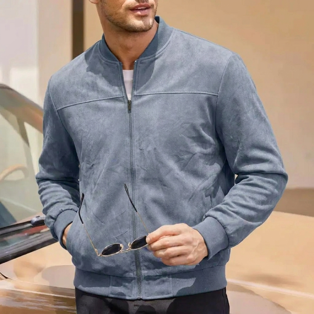Men's Bomber Jacket | With Ribbed Collar and Side Pockets