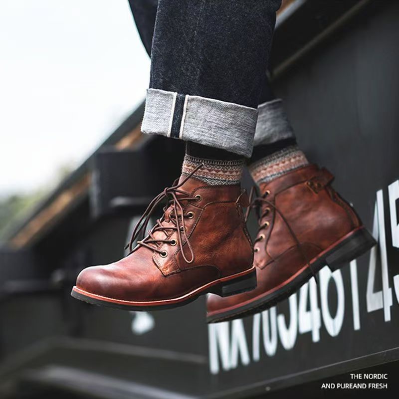 Men's ankle boots | Lace reminder, brown and black