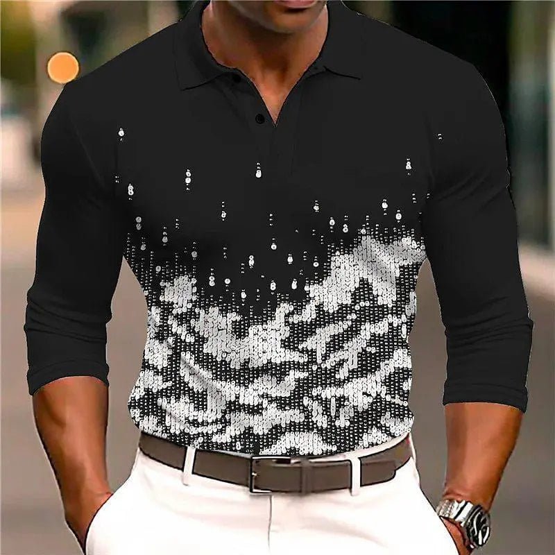 Men's polo shirt | Slim fit, glitter pattern | Long sleeve, festive