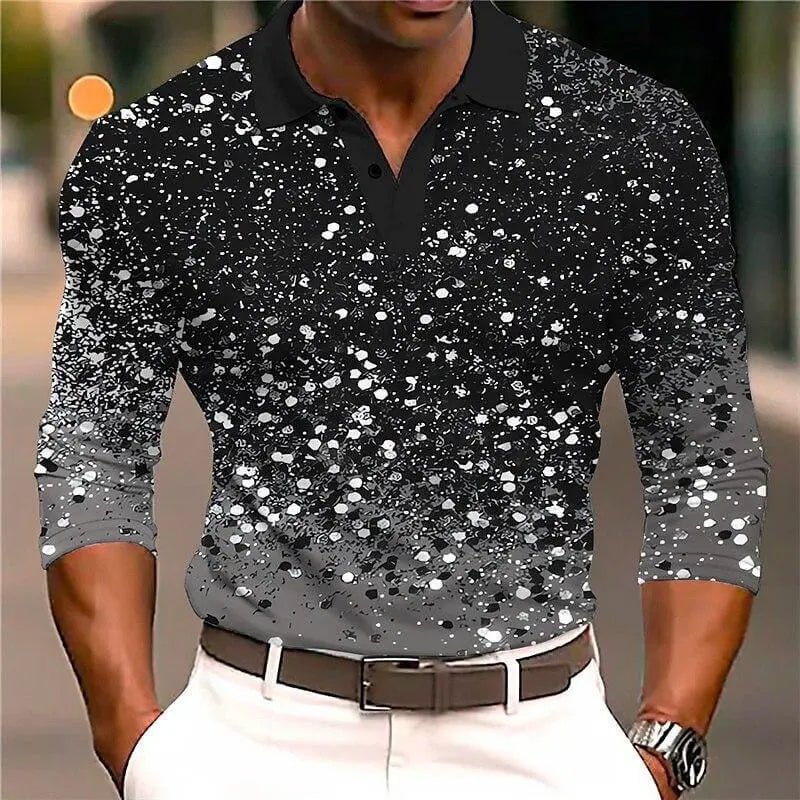 Men's polo shirt | Slim fit, glitter pattern | Long sleeve, festive