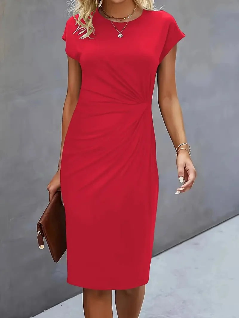 Midi Dress for Women Round Neck Lightweight Waist-Enhancing