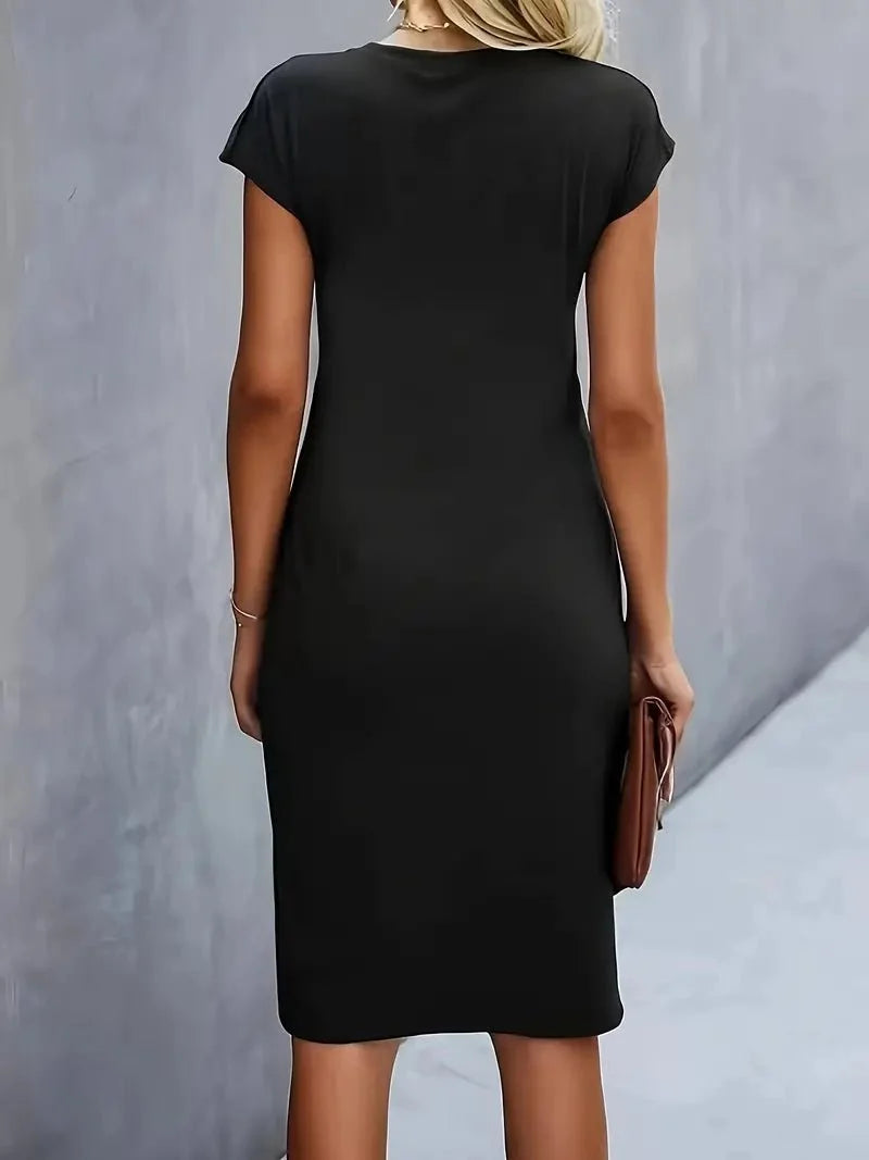 Midi Dress for Women Round Neck Lightweight Waist-Enhancing