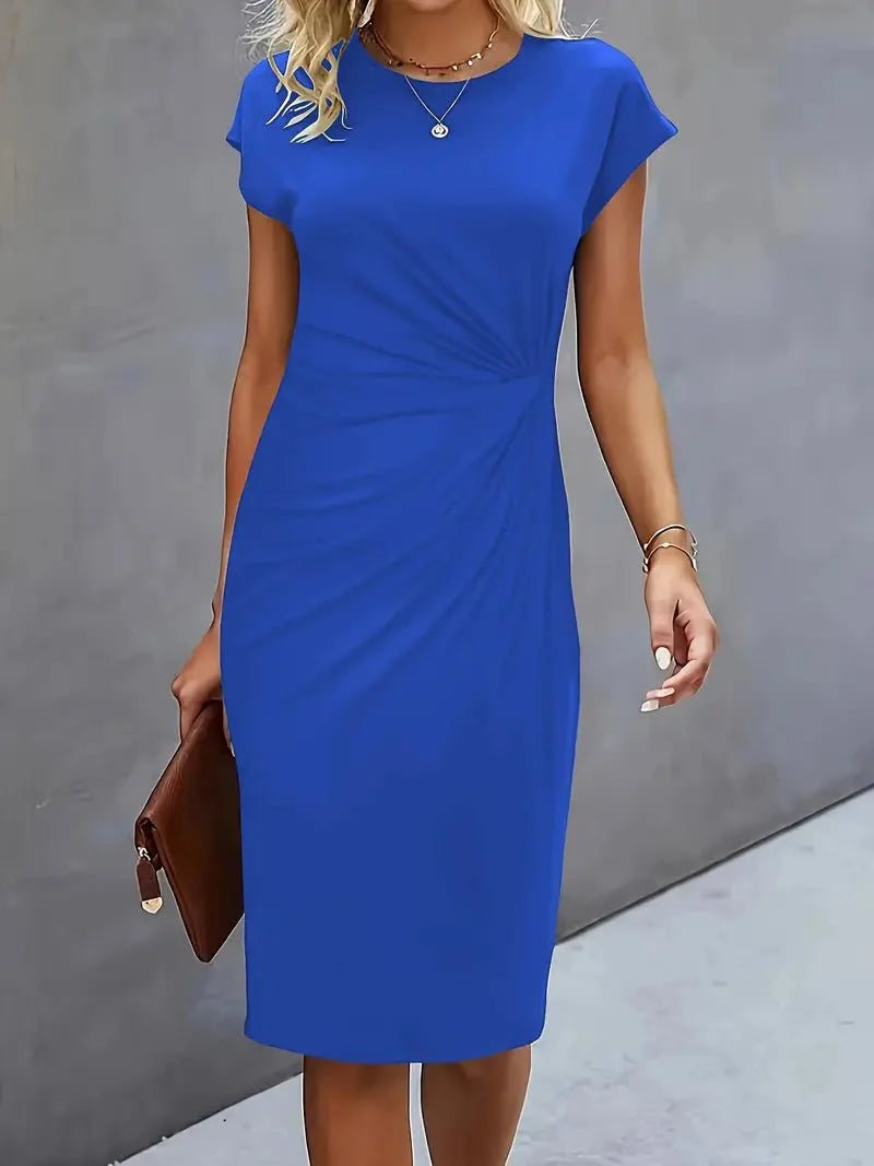 Midi Dress for Women Round Neck Lightweight Waist-Enhancing