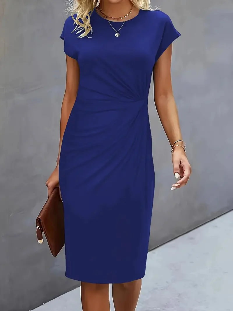 Midi Dress for Women Round Neck Lightweight Waist-Enhancing