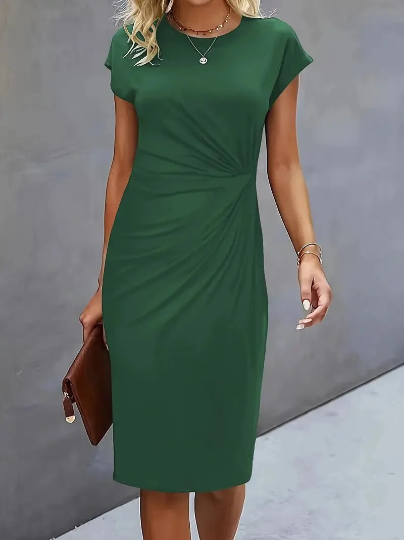 Midi Dress for Women Round Neck Lightweight Waist-Enhancing