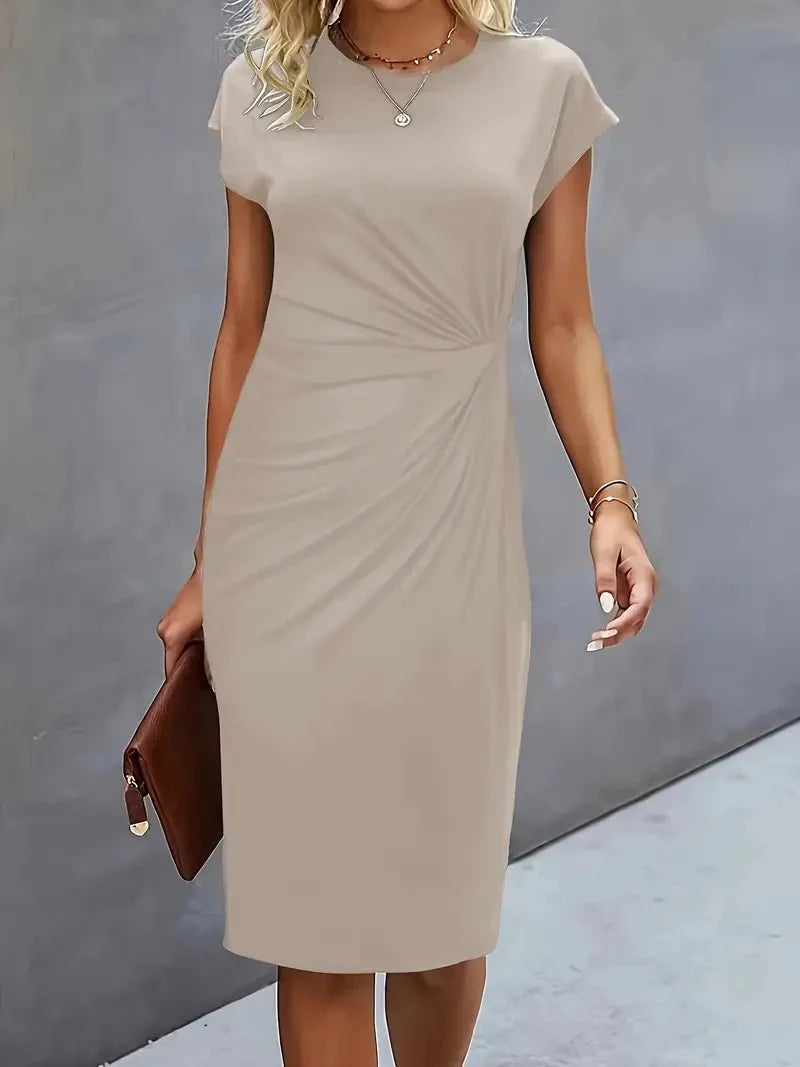 Midi Dress for Women Round Neck Lightweight Waist-Enhancing