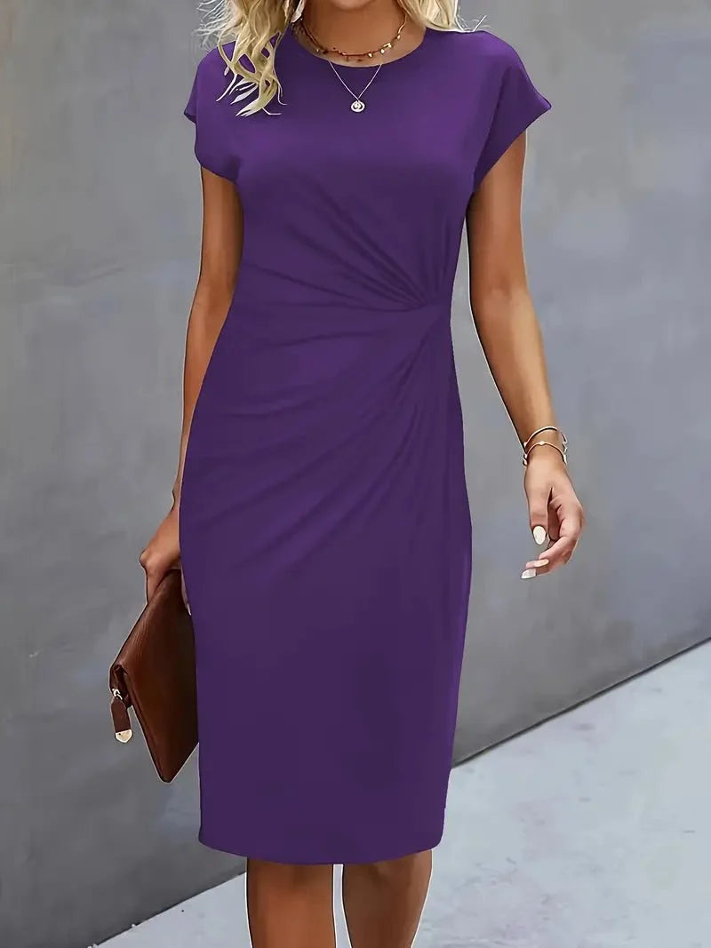 Midi Dress for Women Round Neck Lightweight Waist-Enhancing