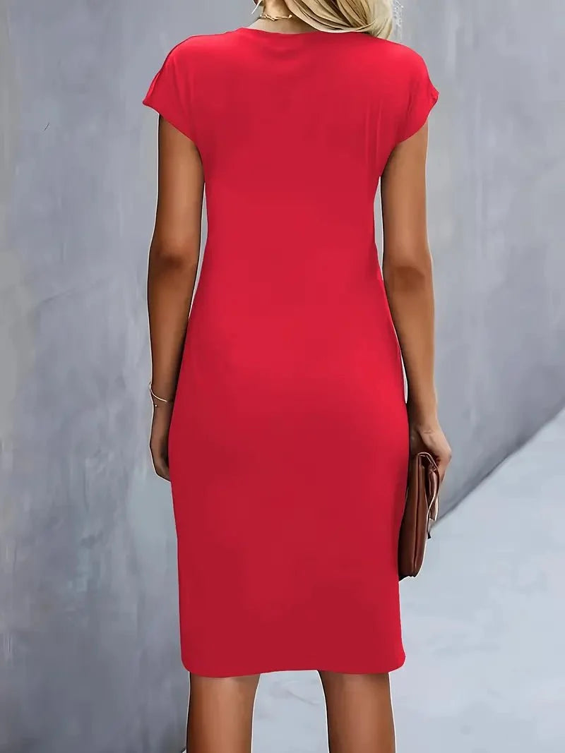 Midi Dress for Women Round Neck Lightweight Waist-Enhancing