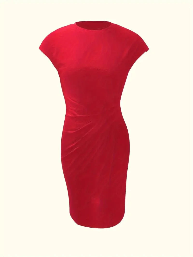 Midi Dress for Women Round Neck Lightweight Waist-Enhancing