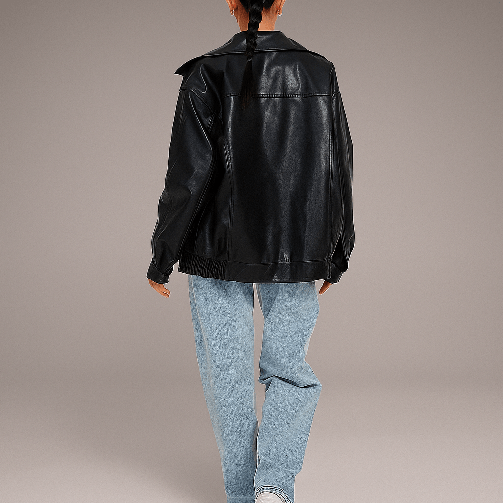 Women's leather jacket – Oversized fit – Hip length – Zipper closure