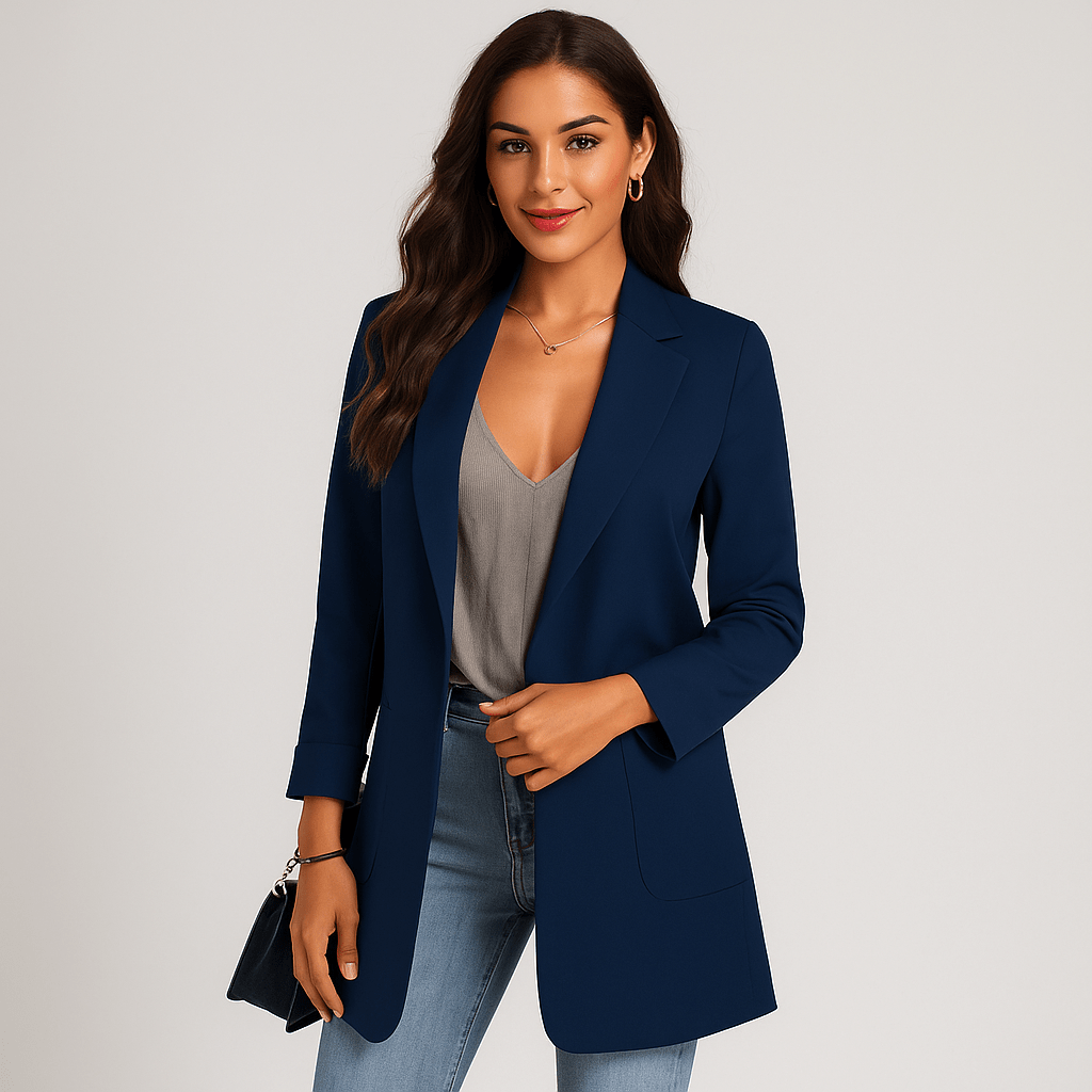 Women’s long blazer - tailored fit - open front - notch collar