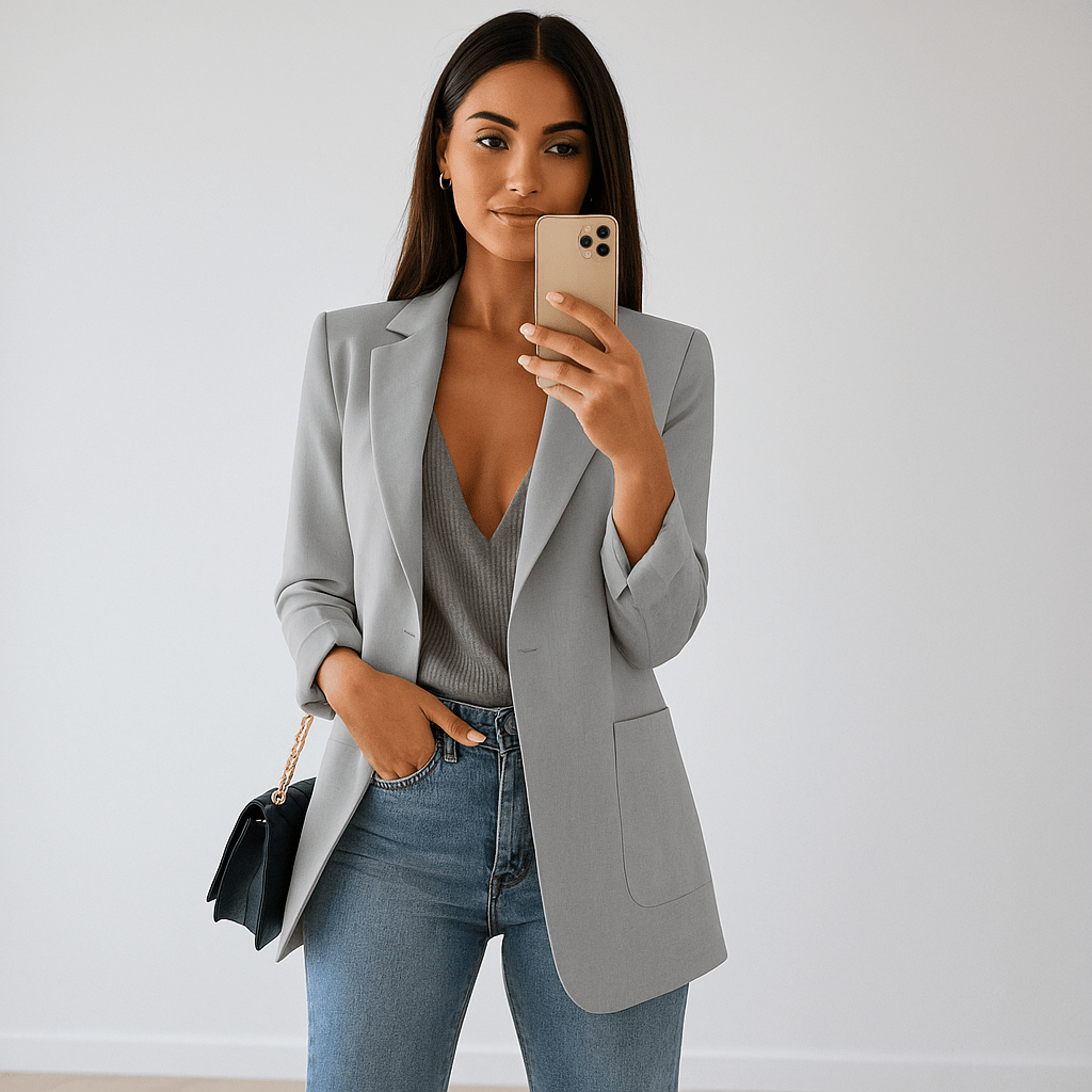 Women’s long blazer - tailored fit - open front - notch collar