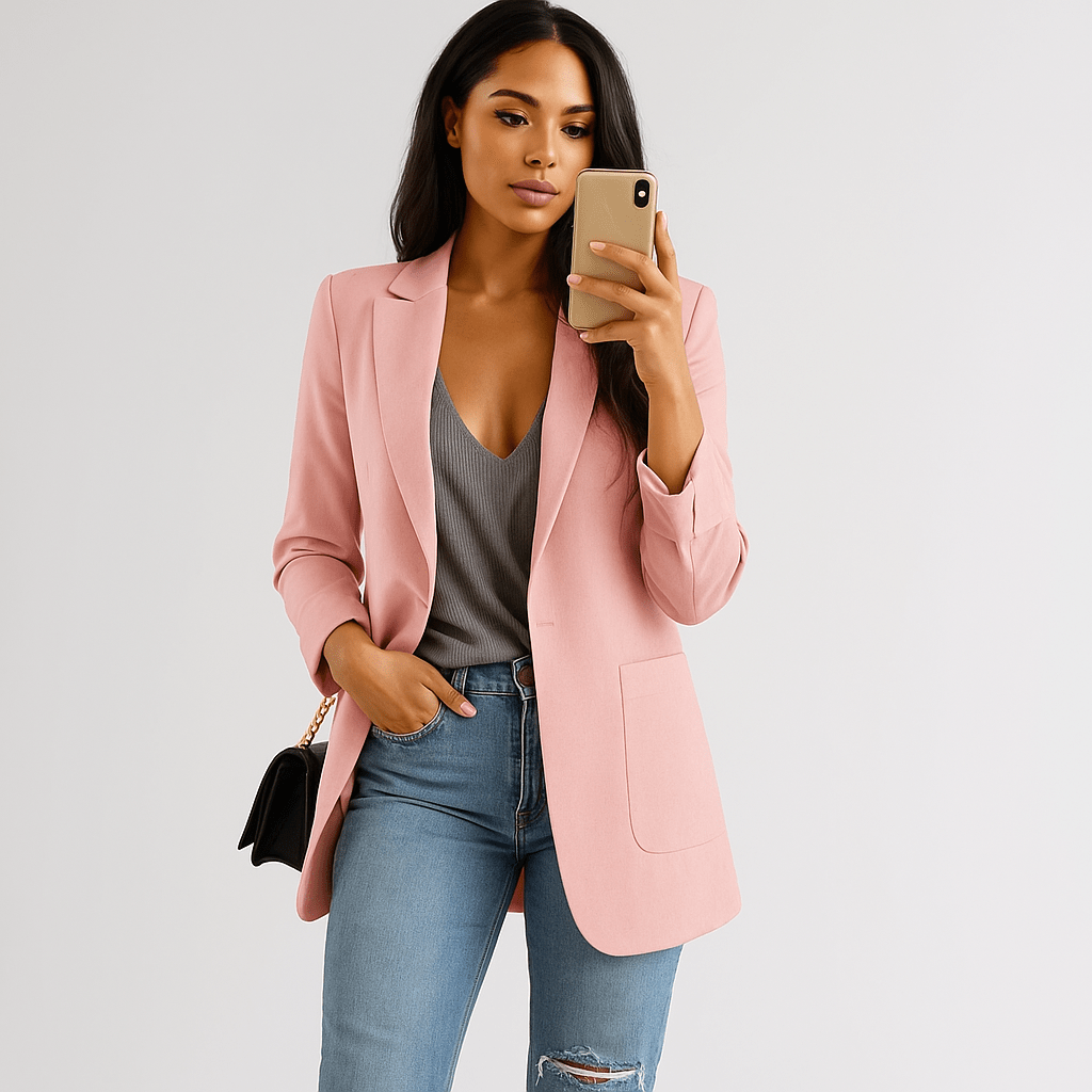 Women’s long blazer - tailored fit - open front - notch collar